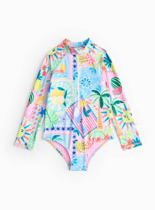 Tropical Print Long Sleeve Swimsuit 1.5-2 years